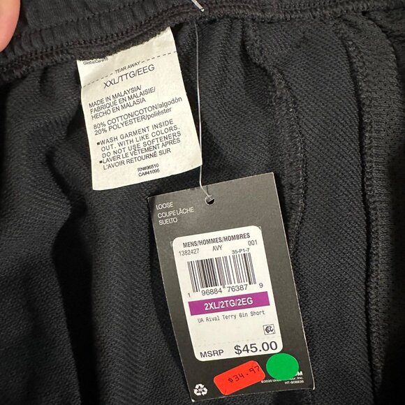Under Armour Mens XXL Black UA Rival Terry 6 Inch Shorts Pockets Drawstring NWT - Picture 7 of 8